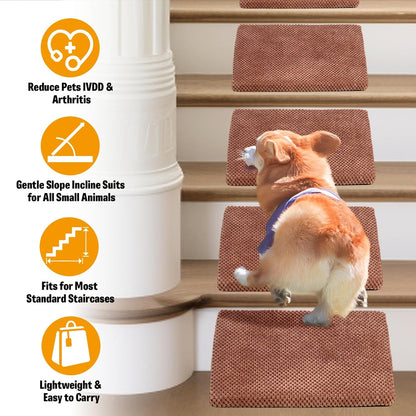 40D Dog Ramp for Stairs for Small & Senior Dogs and Cats – Non-Slip Stair Ramp for Dogs with Gentle Slope, Pet Ramp with Washable Cover & Self-Sticky Pads for Safe Climbing Easy Install(Grey, 3 Pack)