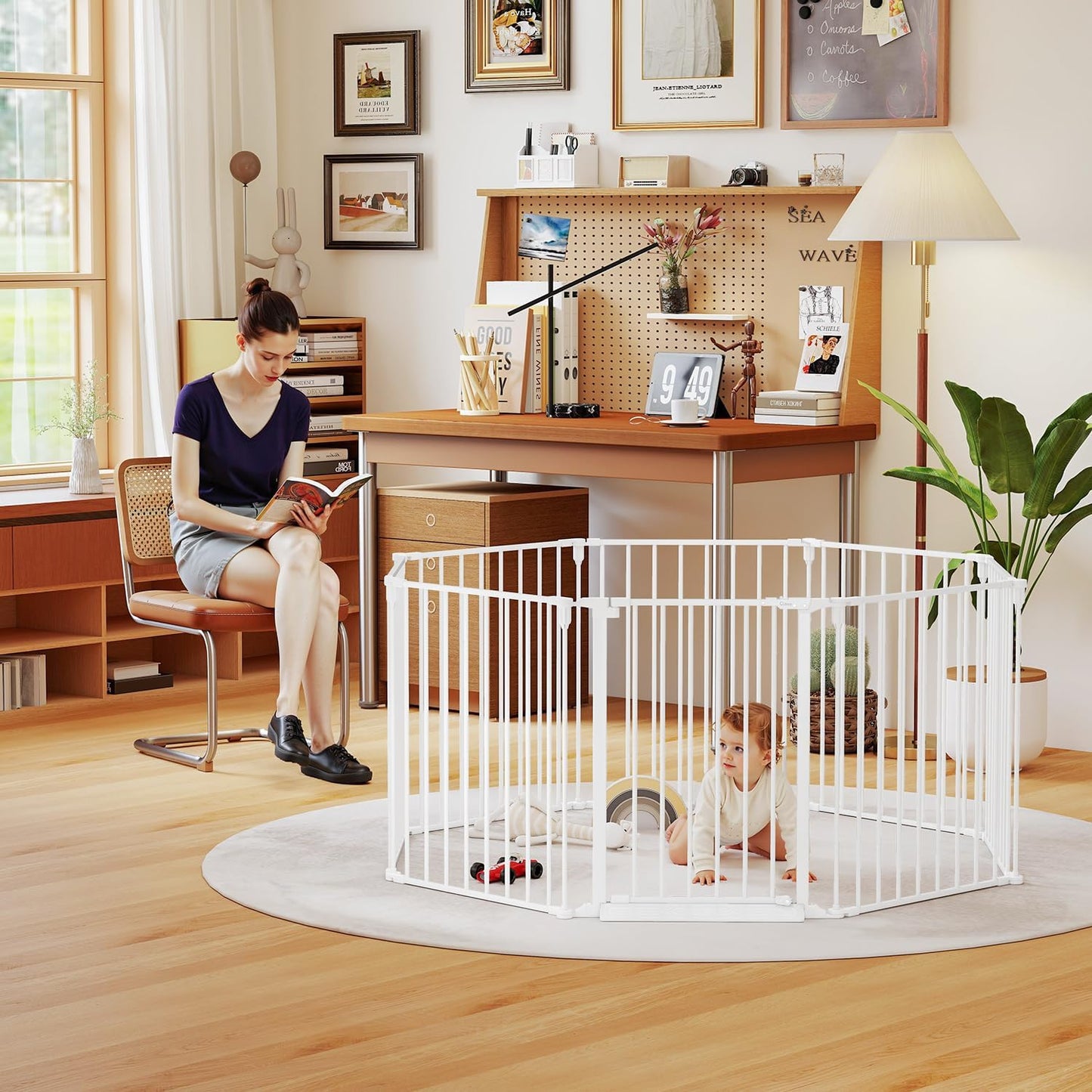 29.4-78" Extra Wide Baby Gate, Long Dog Gates Indoor for Doorways Stairs, Essential Large Safety Gate for Child Toddler with Anti-Trip Pedal, Adjustable Pet Gate, 28" Tall 3 Metal Panels Black