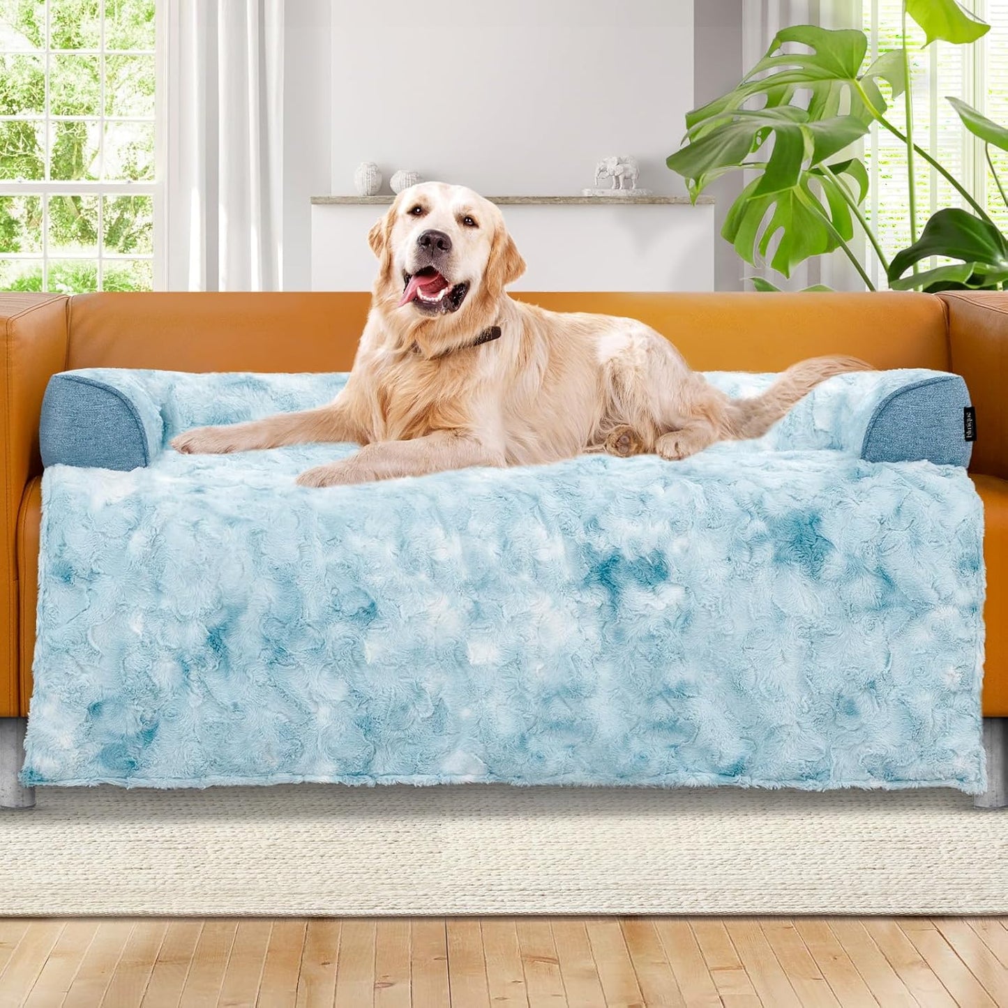 Calming Large Dog Bed for Couch, 41 x 37 inch Removable Couch Cover for Dogs Washable, Non-Slip Fluffy Plush Dog Sofa Mat for Furniture Protector - Grey