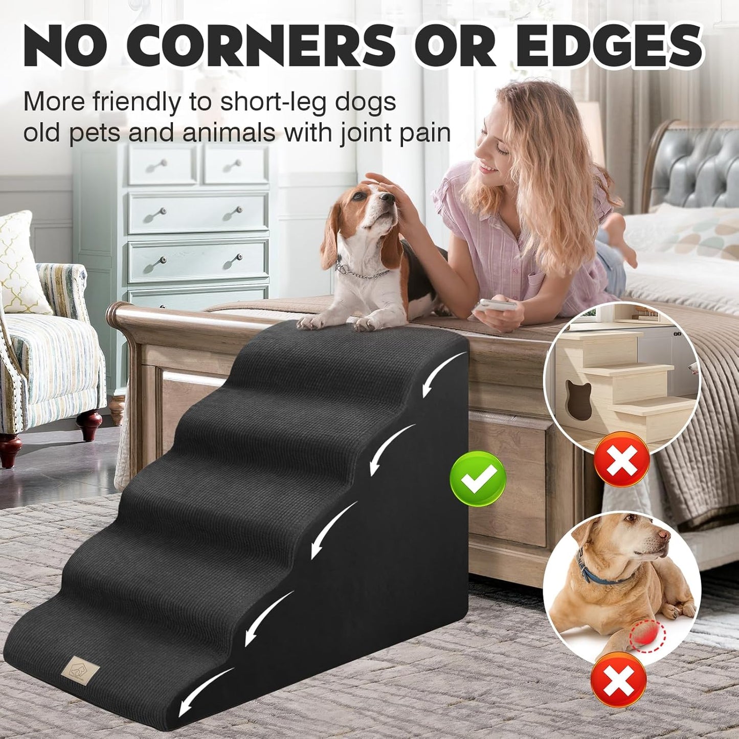 Mestuel 2-Tiers Extended Dog Stairs Steps for Couch Sofa, Dog Stairs for Small Dogs, Pet Stairs Ramp Ladder Friendly to Small Old Joint Injury Dogs Cats,Non-Slip & Washable,Blue