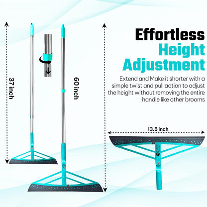 Magic Broom Squeegee Dog Pet Hair Remover, Rotatable, Extendable - Silicone Broom Pet Hair Remover for All-Surfaces Hardwood Floors, Carpet, Tile, Glass, Liquid-Dirt with 60" Handle