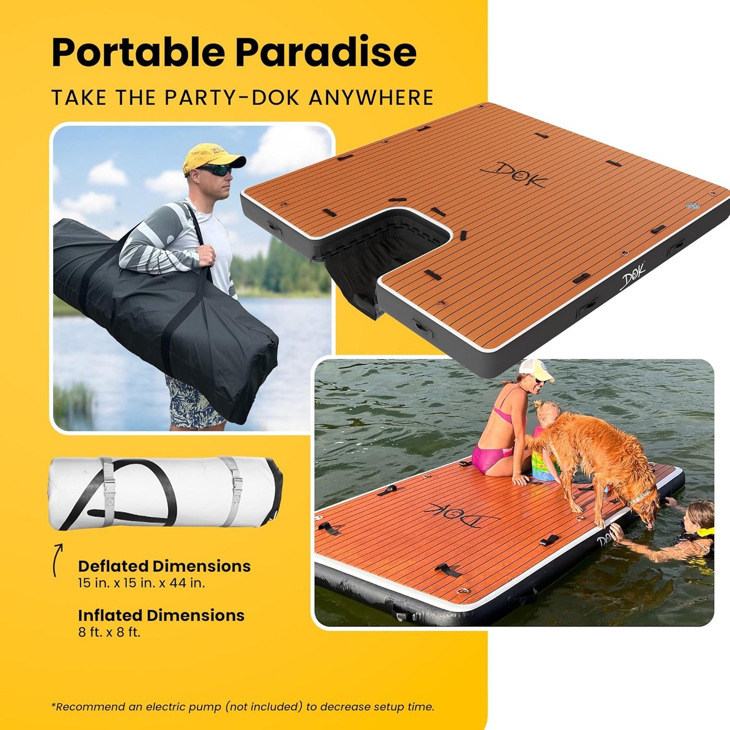 DOK Dog-DOK Inflatable Dock Platform: Safe & Easy Water Access for Dogs Up to 230 lbs; Floating Non-Slip EVA Foam with Dog Boat Ramp for Pool, Dock, & Lake | Military Grade & High Visibility