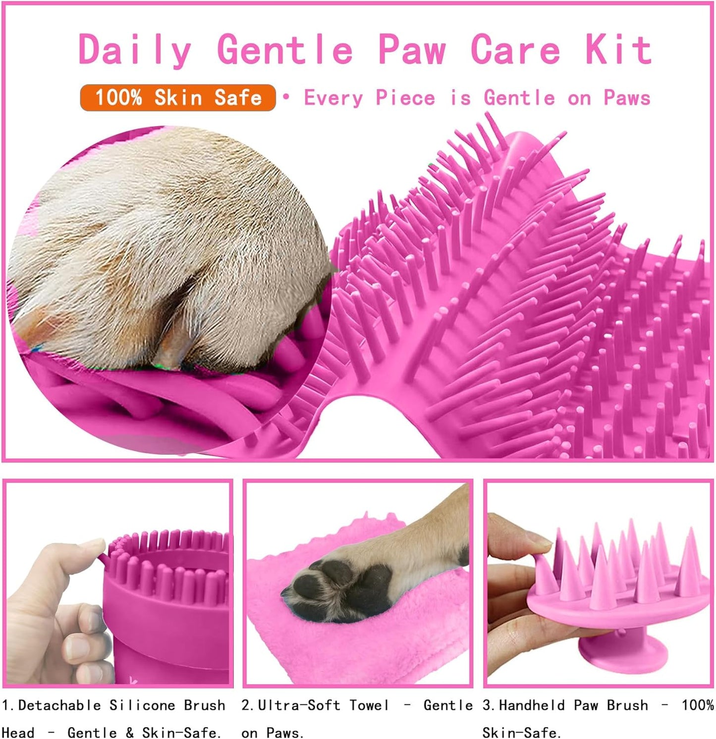 Dog Paw Cleaner Kit for L/XL Dogs - Quick Clean No Full Bath, 2-in-1 Paw Wash Cup with Detachable Silicone Brush Head, Includes Bath Brush & 3 Absorbent Towels, Blue