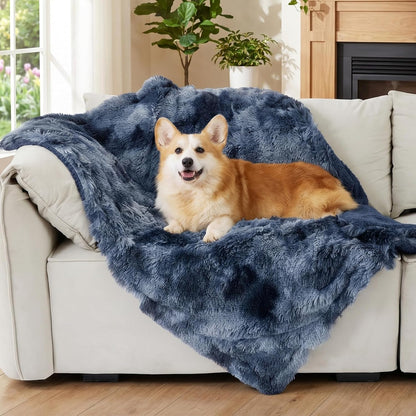 Bedsure Dog Blankets for Large Dogs, Fluffy Waterproof Dog Blanket for Couch Protector and Bed Washable, Fuzzy Faux Fur Pet Throw Blankets for Calming, Dog Accessories, XL, 50×60 inch, Tie-dye Grey