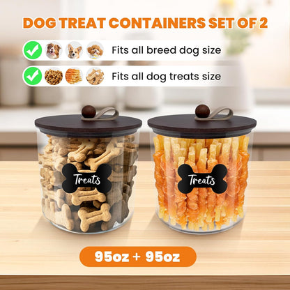 HOYTAMDAR 3 Pack Airtight Dog Food Storage Container, Dog Treat Container Dog Food Container with Wood Lids 8x7''&6x5'',Pet Food Storage Container,Cat Food Containers with Scoops,Clamp,Labels,Pens