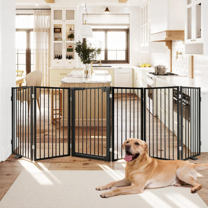 Snagle Paw Full Metal Freestanding Dog Gate,Indoor Dog Gate with Floor Protect Support Feet, 40x24 Inches Foldable Dogs Barrier for Stairs, Hallways and Doorways (24'' H 2 Panel, White