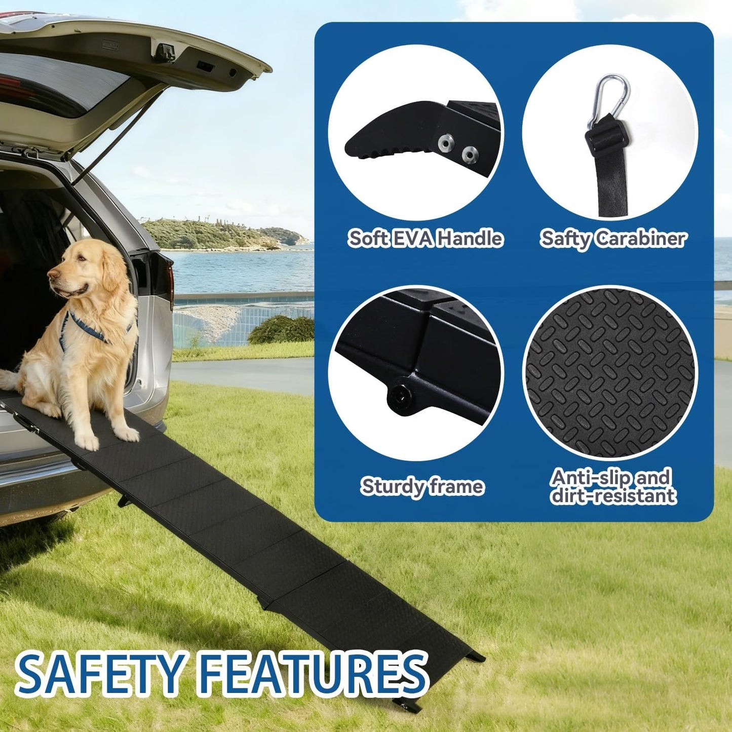 Dog Ramp for Car 71" X 17.6" Extra Long Folding Aluminum Pet Ramp for Large Dogs up to 250 LBS, Portable Waterproof Dog Ramps for SUV Truck Cars