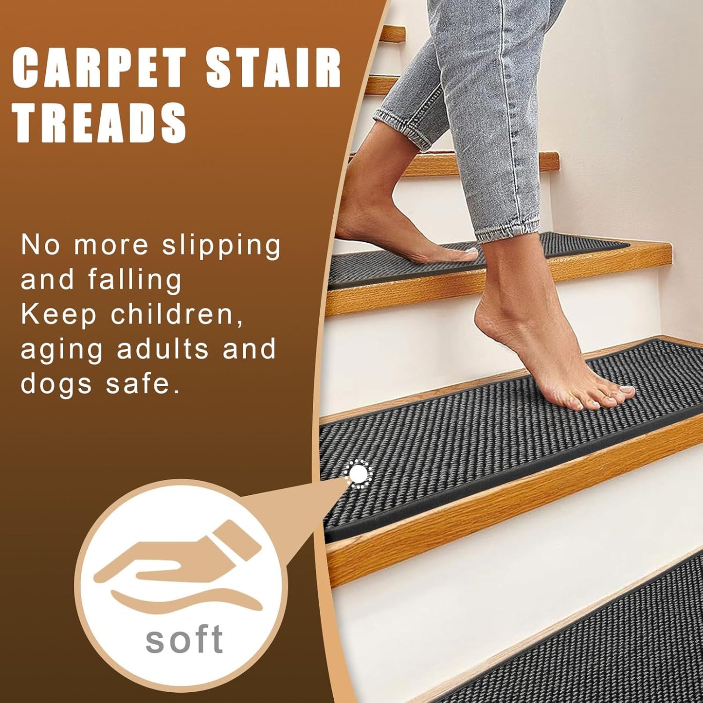 FlowaFoli Stair Treads for Wooden Steps Indoor,8" X 30" (15 in Pack) Stair Treads Non Slip, Machine Washable for Kids Elders and Pets,Beige