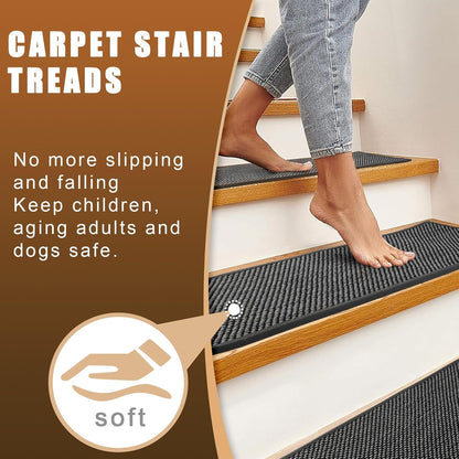 FlowaFoli Stair Treads for Wooden Steps Indoor,8" X 30" (15 in Pack) Stair Treads Non Slip, Machine Washable for Kids Elders and Pets,Beige
