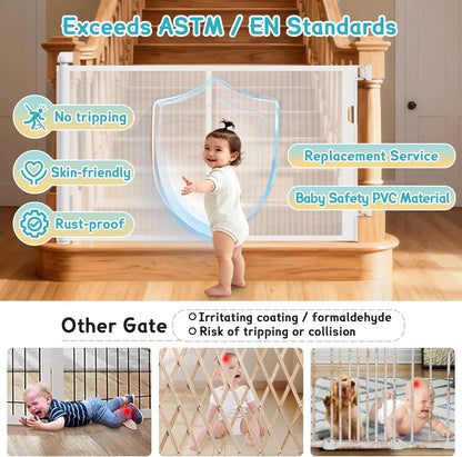 160 Inch Retractable Baby Gates Extra Wide, 42 Inch Extra Tall Retractable Gate, 13 FT Reinforced Retractable Dog Gate with Reinforcement Rod to Prevent Crawling Through, for Doorways, Stairs, Hallway