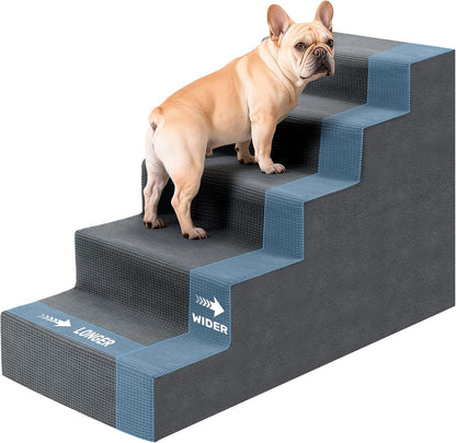 Dog Stairs for Bed, Extra Wide 5-Step Dog Steps for High Bed, High-Density Foam Pet Stairs with Non-Slip Removable Washable Cover for Small Pets, 23" H, Navy