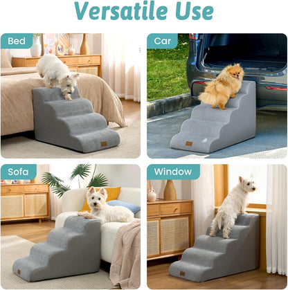 COZY KISS Extra Wide Dog Stairs with Tunnel, Foam Detachable Large Dog Step for Small Pet, Puppy or Cats, Medium Pet Ramp for High Bed, Couch, Sofa or Car, 19.7x33x22.4 inch, 5 Step, Beige