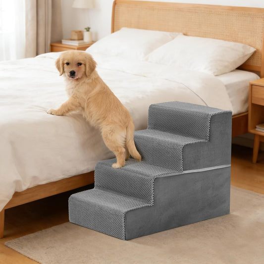NEWBULIG 3-Step Dog Stairs, 15.7" H Dog Steps for Sofa and Chair, Non-Slip Sturdy Pet Steps for Small Dogs and Cats, Pet Ramp for High Bed Indoor(Grey)