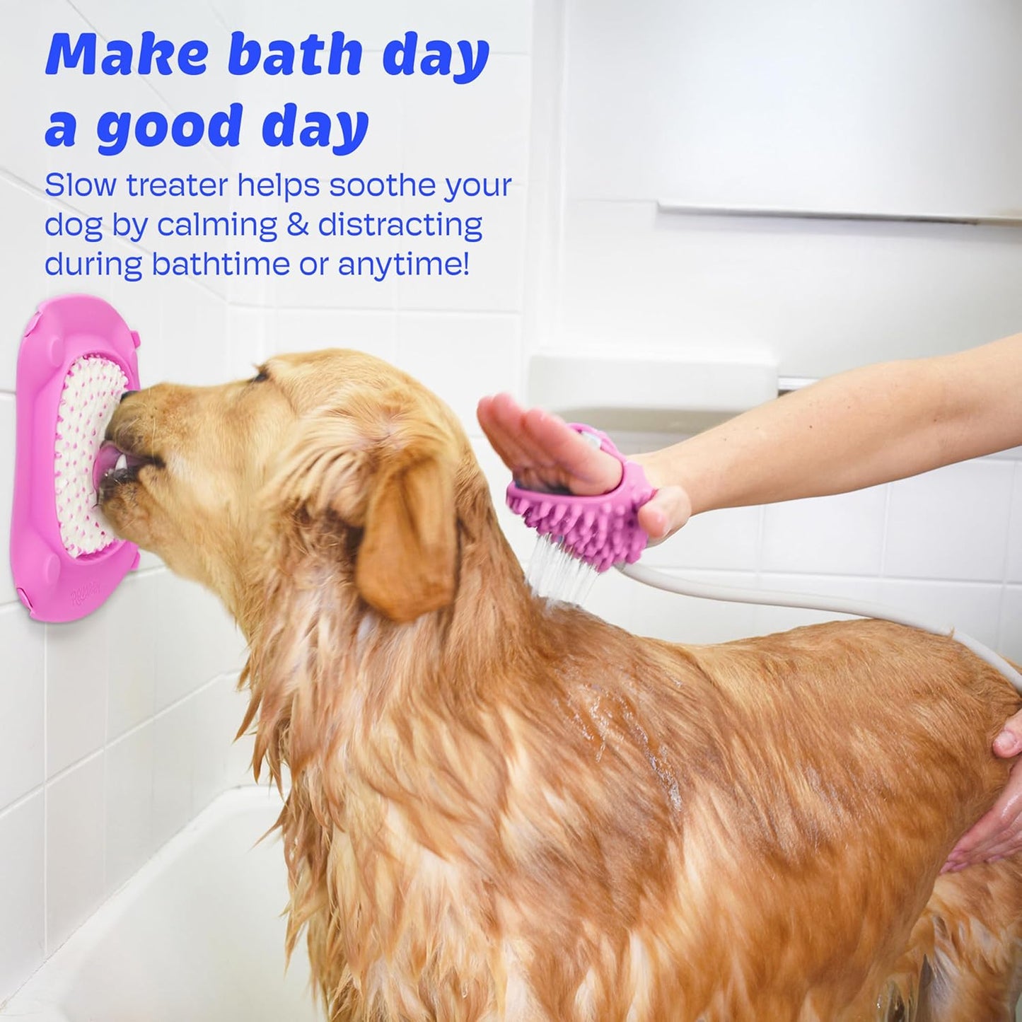 Aquapaw Lick Mat for Dogs 2-Pack, Suction Cup Dog Slow Feeder Pad & Licking Mat for Peanut Butter Treats – Calming Dog Bathing Aid, Stress Relief & Mental Stimulation for All Breeds - Pink