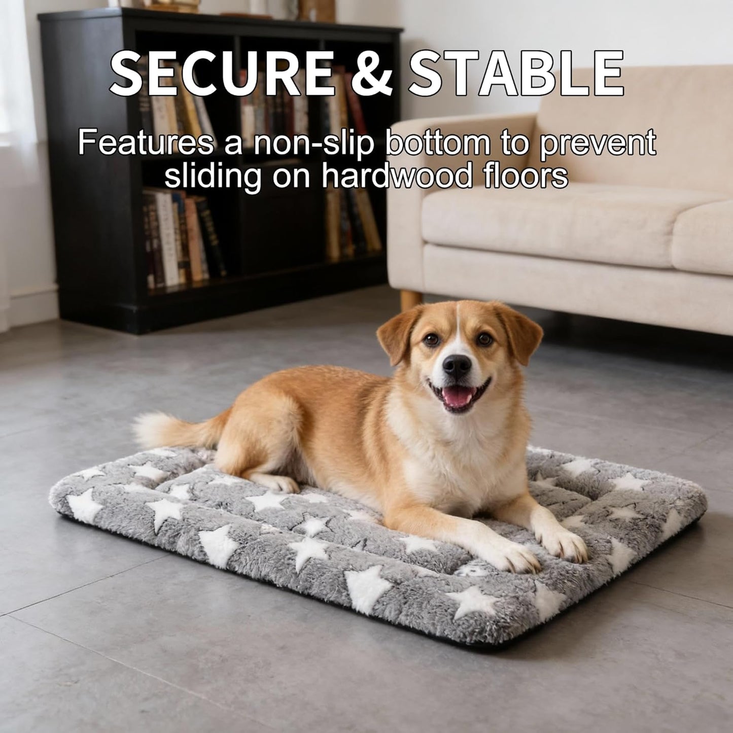 Dog Bed Mat, Reversible Crate Pad & Cute Dog Bed - Machine Washable Kennel Mat with Ultra Soft for Small Dogs (Cool/Warm), 24" x 18", Grey&Star