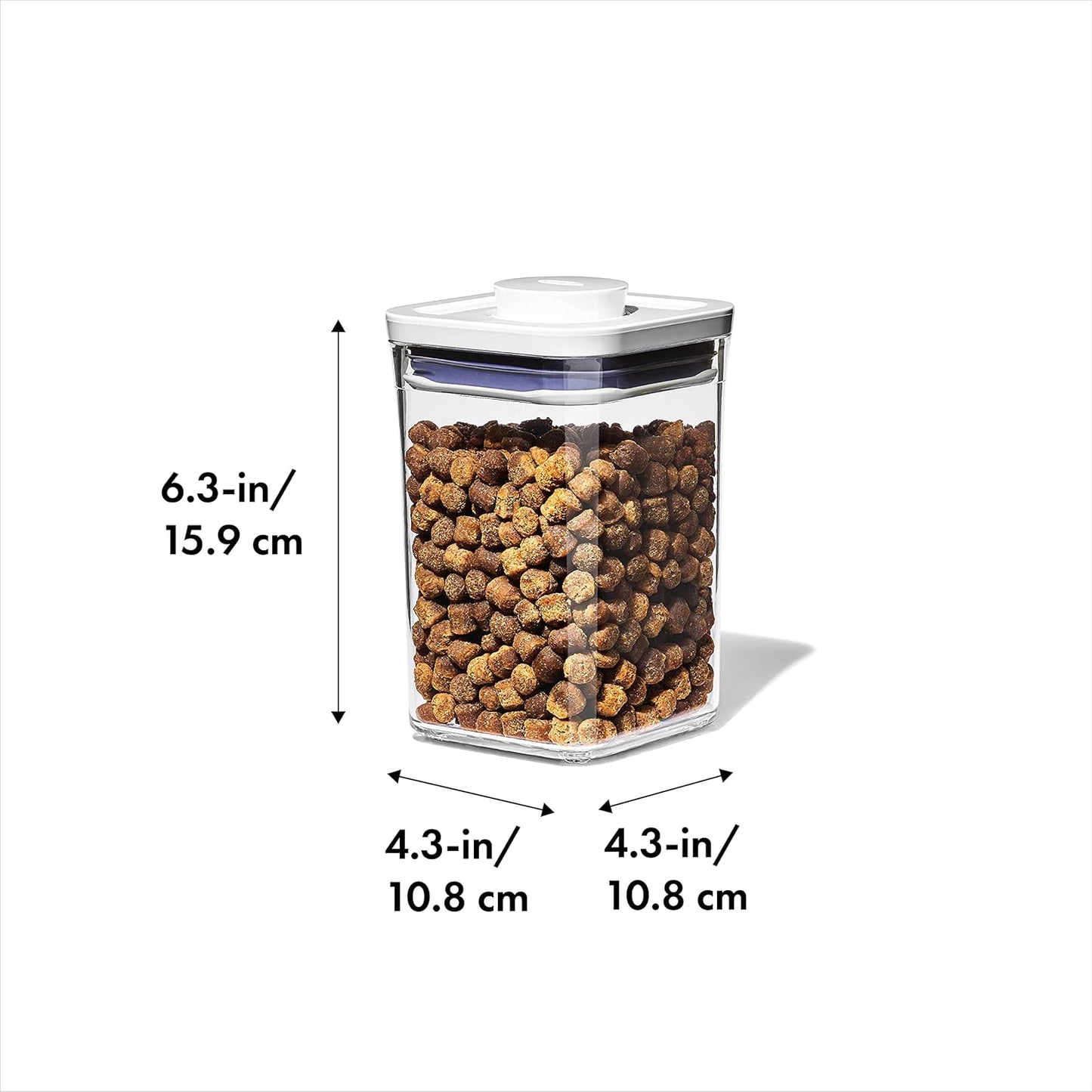 OXO Good Grips Pet POP Container – 6.0 Qt/5.7 L with Half Scoop, Ideal for up to 6.5lbs of Dog Food or 4.5lbs of Cat Food, Airtight Dog and Cat Food Storage Container, BPA Free, Clear