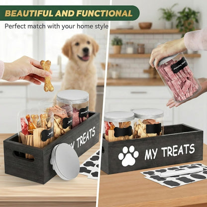 qeerable Dog Treat Container Airtight Storage Jars Set of 3 - Clear Plastic Pet Treat Canister with Lids - Dog Food Container for Countertop Organization (grey)