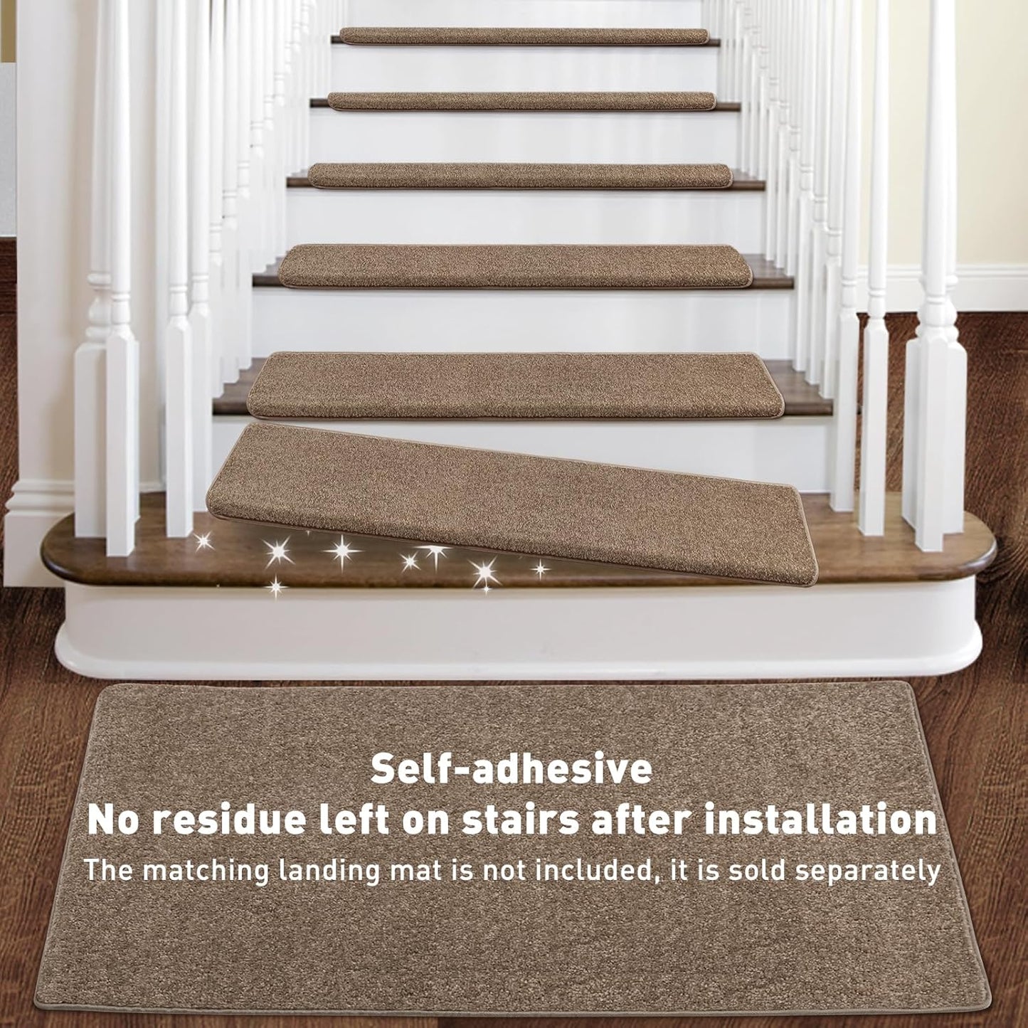 PURE ERA Bullnose Carpet Stair Treads Set Tape Free Non-Slip Indoor Stair Protectors Pet Friendly Rugs Covers Soft Skid Resistant Washable Reusable 9.5" x 30"(14 Pieces,Cream Gray)