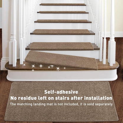 PURE ERA Bullnose Carpet Stair Treads Set Tape Free Non-Slip Indoor Stair Protectors Pet Friendly Rugs Covers Soft Skid Resistant Washable Reusable 9.5" x 30"(14 Pieces,Cream Gray)