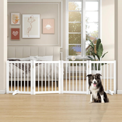 36" H Freestanding Dog Gate, Solid Wood Foldable Pet Gate with Support Feet, Wooden Tall Dog Gate for Doorway, Stairs & Indoor Use, 60" Wide Expandable Pet Fence, 3 Panels, Walnut