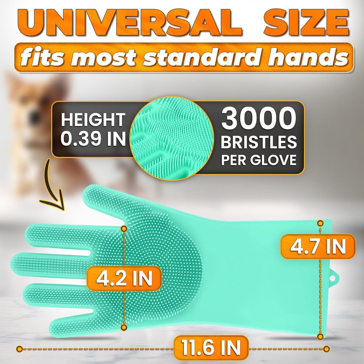 Cat and Dog Shampoo Gloves with 3000 Soft Bristles – 2-in-1 Dog Bath Gloves 11.6", Durable Silicone, Saves Shampoo | Massage, Grooming & Clean Wet or Dry – Made for Every Breed and Coat Style (Blue)