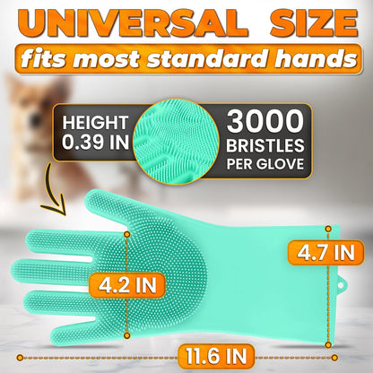 Cat and Dog Shampoo Gloves with 3000 Soft Bristles – 2-in-1 Dog Bath Gloves 11.6", Durable Silicone, Saves Shampoo | Massage, Grooming & Clean Wet or Dry – Made for Every Breed and Coat Style (Blue)