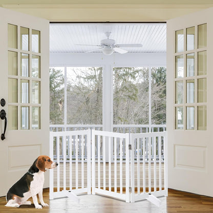 LZRS 2-Panel Wooden Free Standing Foldable Dog Gate Indoor – Solid Hardwood 24" High, Step-Over Safety Pet Gate for Doorways, Stairs & Small Spaces - Indoor Use, White