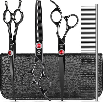 GLADOG Professional 5 in 1 Dog Grooming Scissors Set with Safety Round Tips, Sharp and Heavy-duty Pet Grooming Shears for Cats