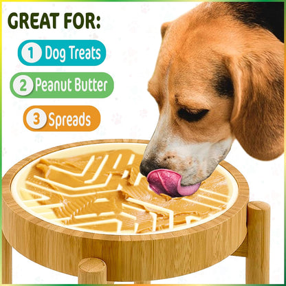 Elevated Slow Feeder Dog Bowls Large Breed - (12-inch-high) - Raised Bowl with Anti-Choking Insert - Stainless Metal and Bamboo