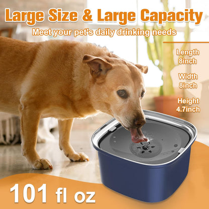 Decflow 3L Dog Water Bowl, Slow Water Bowl for Dogs, No Spill Water Bowl for Dogs, Spill Proof, No Splash Dog Water Bowl, Stainless Steel Slobber Stopper Water Bowl for Messy Drinkers