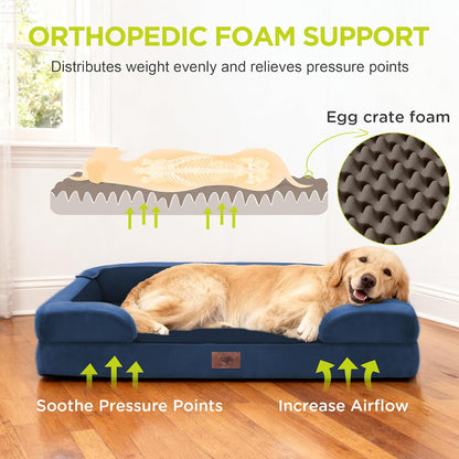 Extra Large Dog Bed, Orthopedic XL Washable Memory Foam Bed for Big Dogs Waterproof Pet Couch Sofa Bolster with Removable Cover, Non-Slip Bottom, Tennis Ball Toy, 42x30