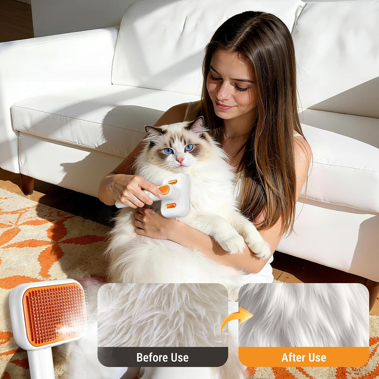 3-in-1 Pet Grooming Brush with Cool Mist & Self-Cleaning Deshedding Tool for Dogs Cats, Extra Wide Comb, Visible Water Window, Gentle for All Coats & Sensitive Skin - Ideal for Spring Shedding