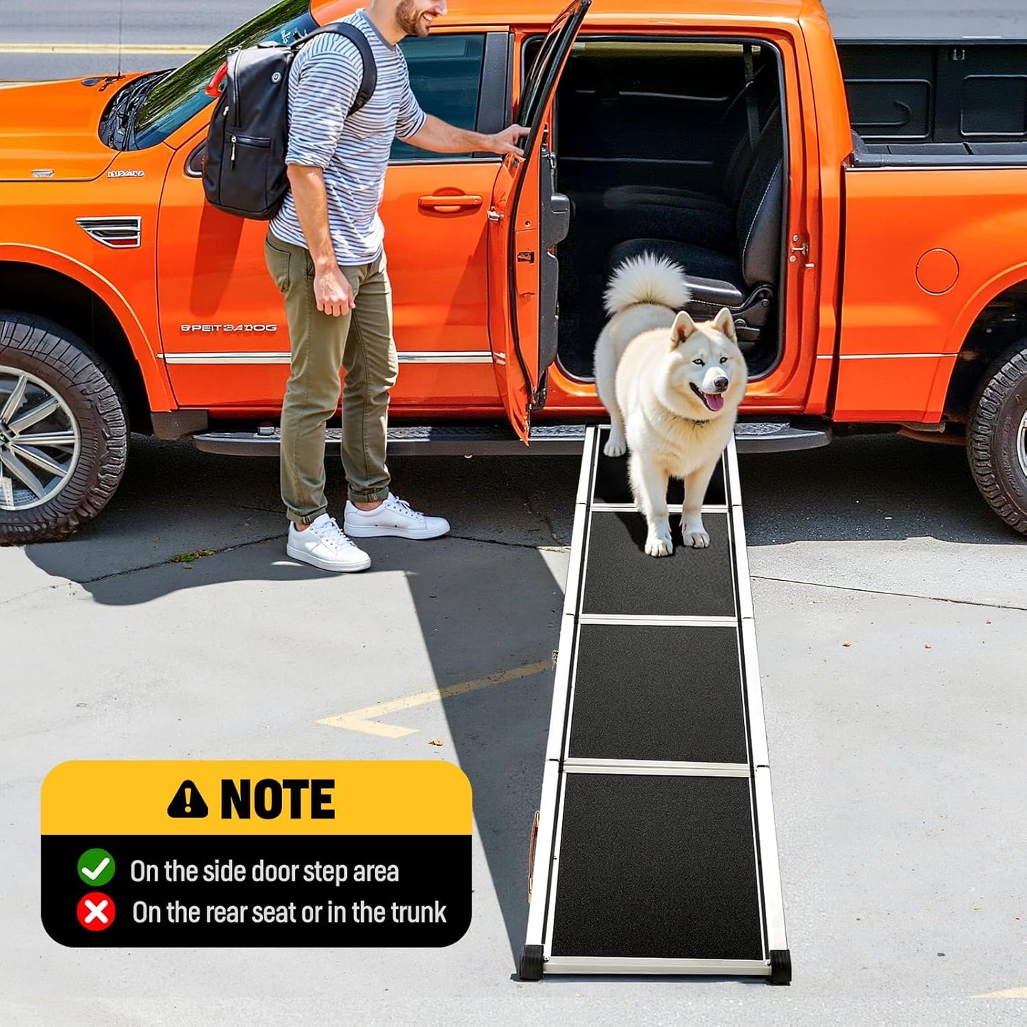 71" Aluminum Alloy Dog Ramp for Car SUV Truck Side Door, Foldable Outdoor Pet Ramp with Heavy Duty Steel Hinges, Non-Slip Traction Surface, Sturdy Ramp for Large Dogs Up to 200 LBS