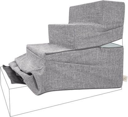 Best Pet Supplies Non-Slip Foam Dog Stair & Pet Ramp, Balanced Indoor Step Support - Foldable Stair, Ash Gray Linen,3-Step