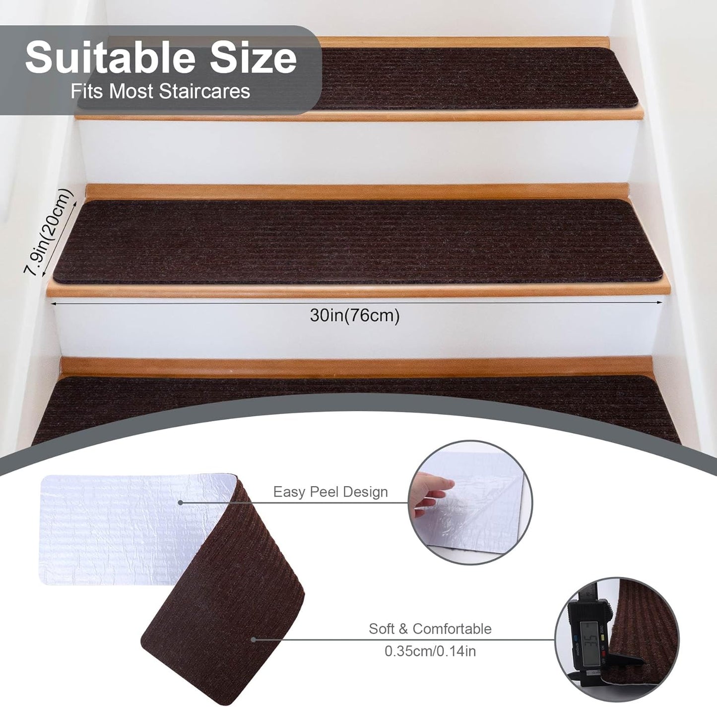 Extra Wide Non Slip Stair Treads for Wooden Steps – 15 Pack 9" x36'' Extra Wide Carpet Runners with Reusable Adhesive, Step Pads for Dogs, Kids, Seniors, Machine Washable – Geige