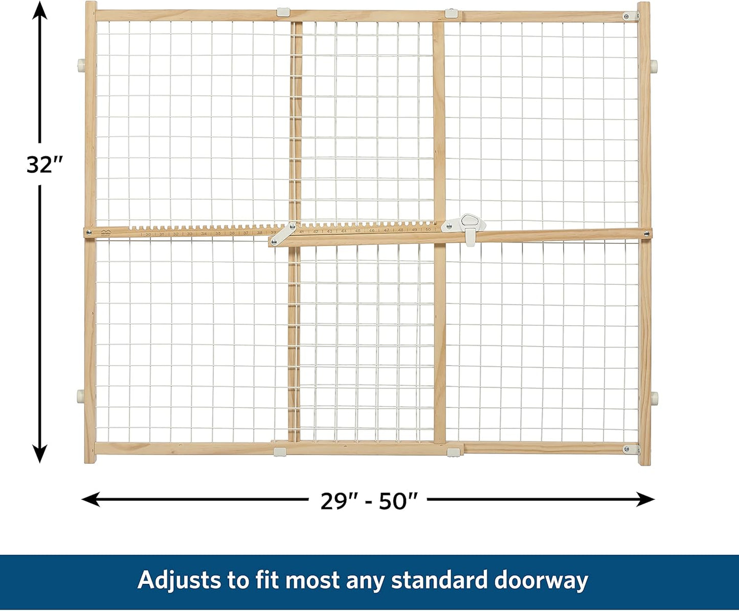 MidWest Homes for Pets Wire Mesh Pet Safety Gate, Dog Gate Expands From 29 - 50 Inches Wide, 32 Inches Tall, Wood, Powder Coated Wire