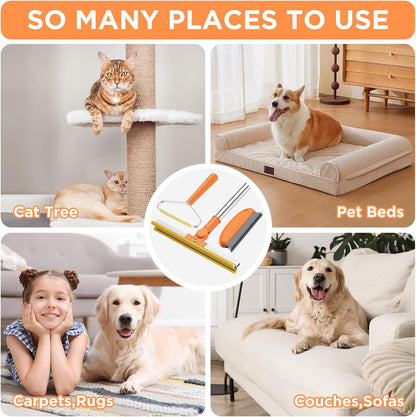 3 in 1 Carpet Rake for Pet Hair Removal, Tool Set of 3, 55” Long Handle Carpet Pet Hair Removal Carpet Scraper Dog Cat Hair Remover for Sofa, Couch, Car, Rug