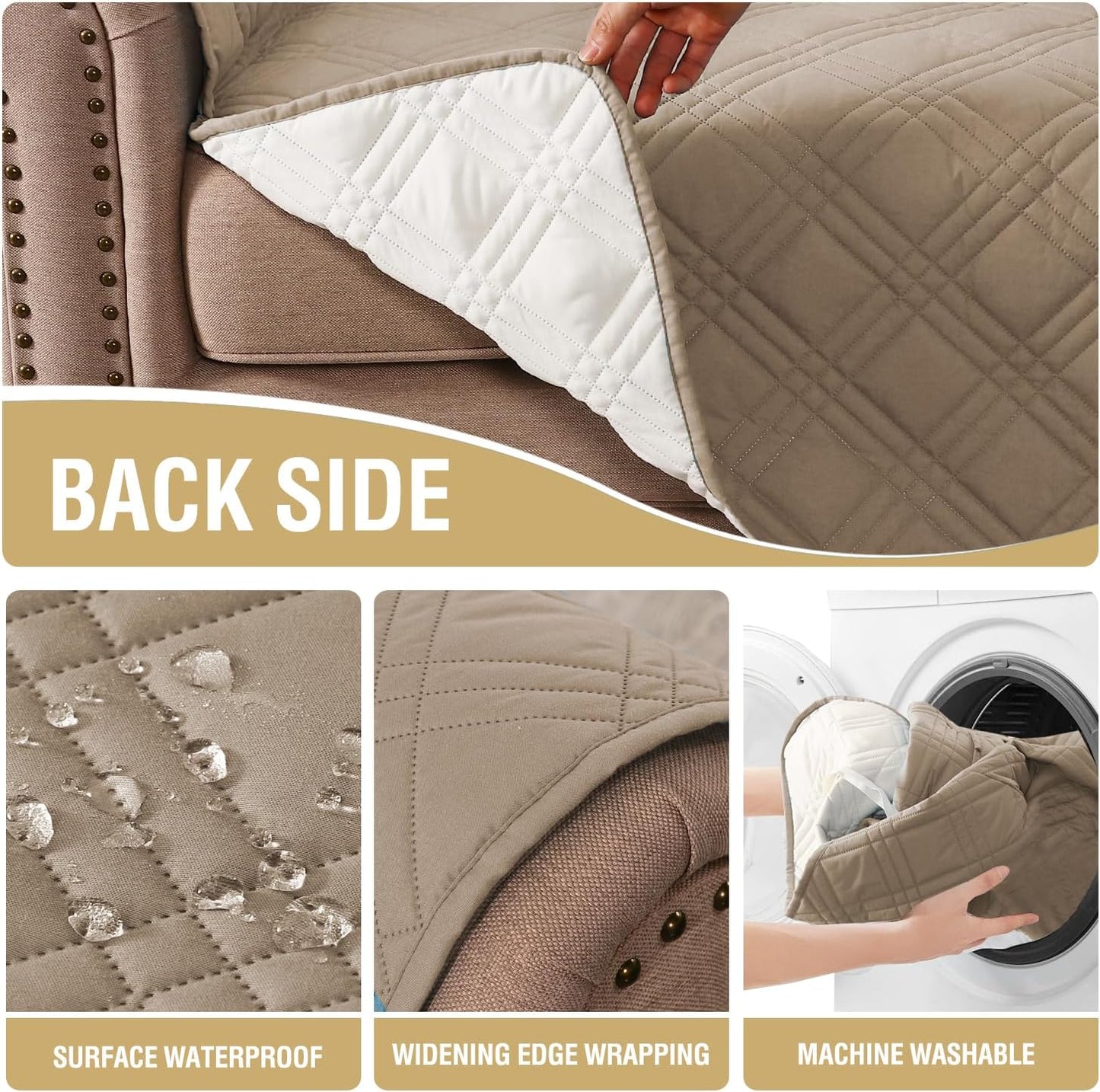 H.VERSAILTEX 100% Waterproof Slipcovers for Couches and Sofas Modern Pet Couch Cover Thick Soft Furniture Protector with Elastic Straps(Sofa, Lily Pad/Beige)