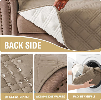 H.VERSAILTEX 100% Waterproof Slipcovers for Couches and Sofas Modern Pet Couch Cover Thick Soft Furniture Protector with Elastic Straps(Sofa, Lily Pad/Beige)