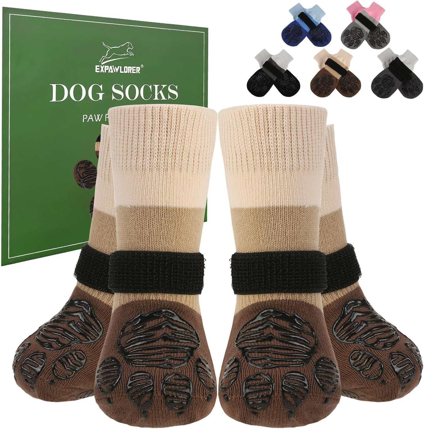EXPAWLORER Anti Slip Dog Socks to Prevent Licking Paws, Dog Shoes for Hot Pavement Walk, Dog Booties for Hardwood Floors, Dog Boots & Paw Protectors with Grippers for Small Medium Large Senior Dogs M