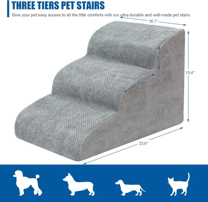 Dog Stairs for Small Dogs - High Density Foam Dog Ramp, Extra Wide Pet Steps with Non-Slip Bottom for High Beds, Couche and Sofa, Best for Pet Injured, Older Dogs Cats (Grey, 4 Steps)