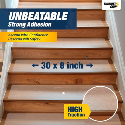 Clear Stair Treads Non-Slip 24"x4" - 18-Pack Indoor Stair Grips Non Slip for Wooden Steps - Anti Slip Adhesive Strips for Dogs & Elderly - Staircase Step Treads - Transparent Treads for Wood Stairs