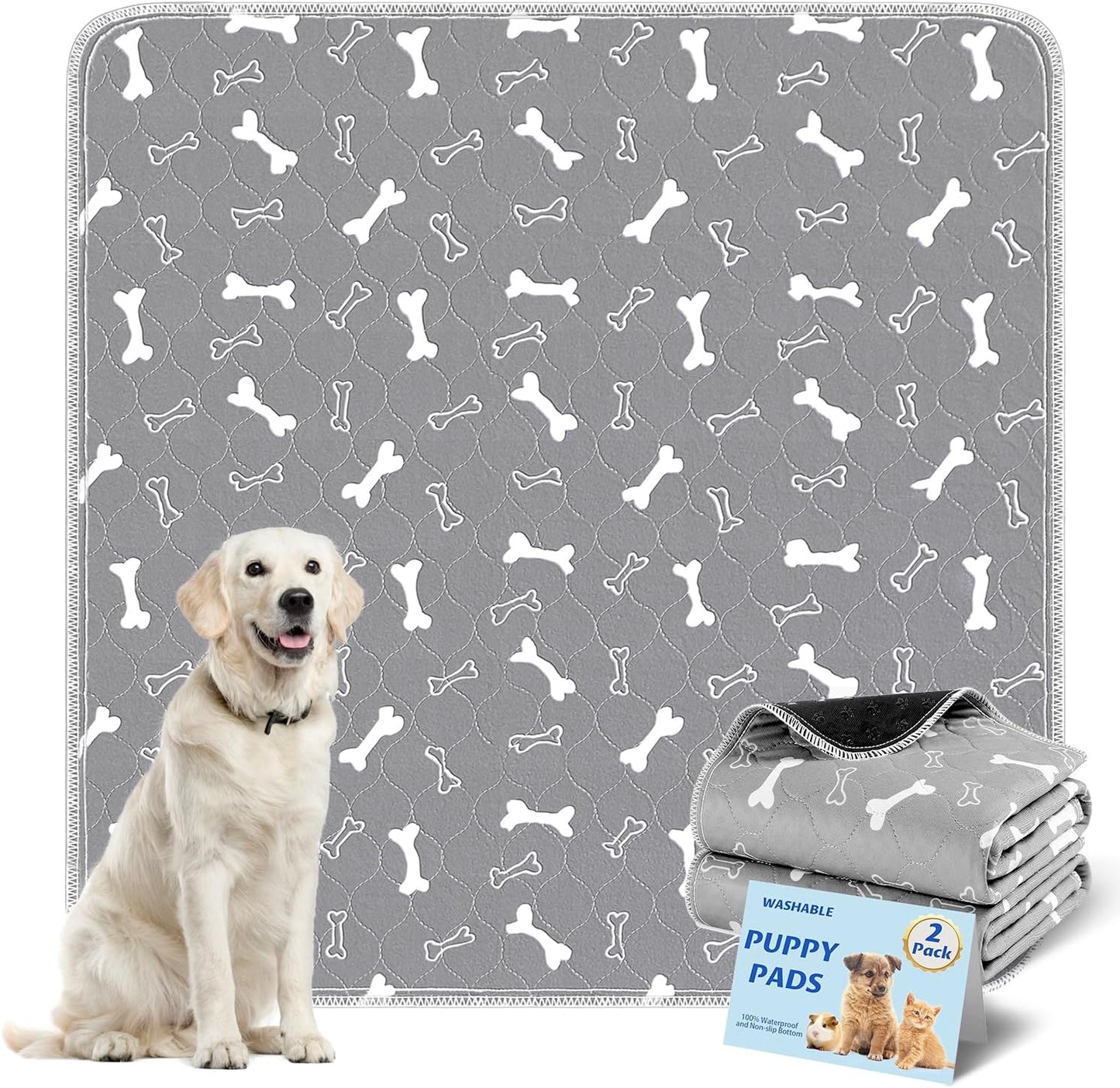 Washable Pee Pads for Dogs, 2Pack Reusable Puppy Pads, Fast Absorbent Dog Pee Pads for Crate Pet Training Pads, Waterproof Whelping Pads for Dogs Bed Mat Crate Indoor (Grey, 18x24)