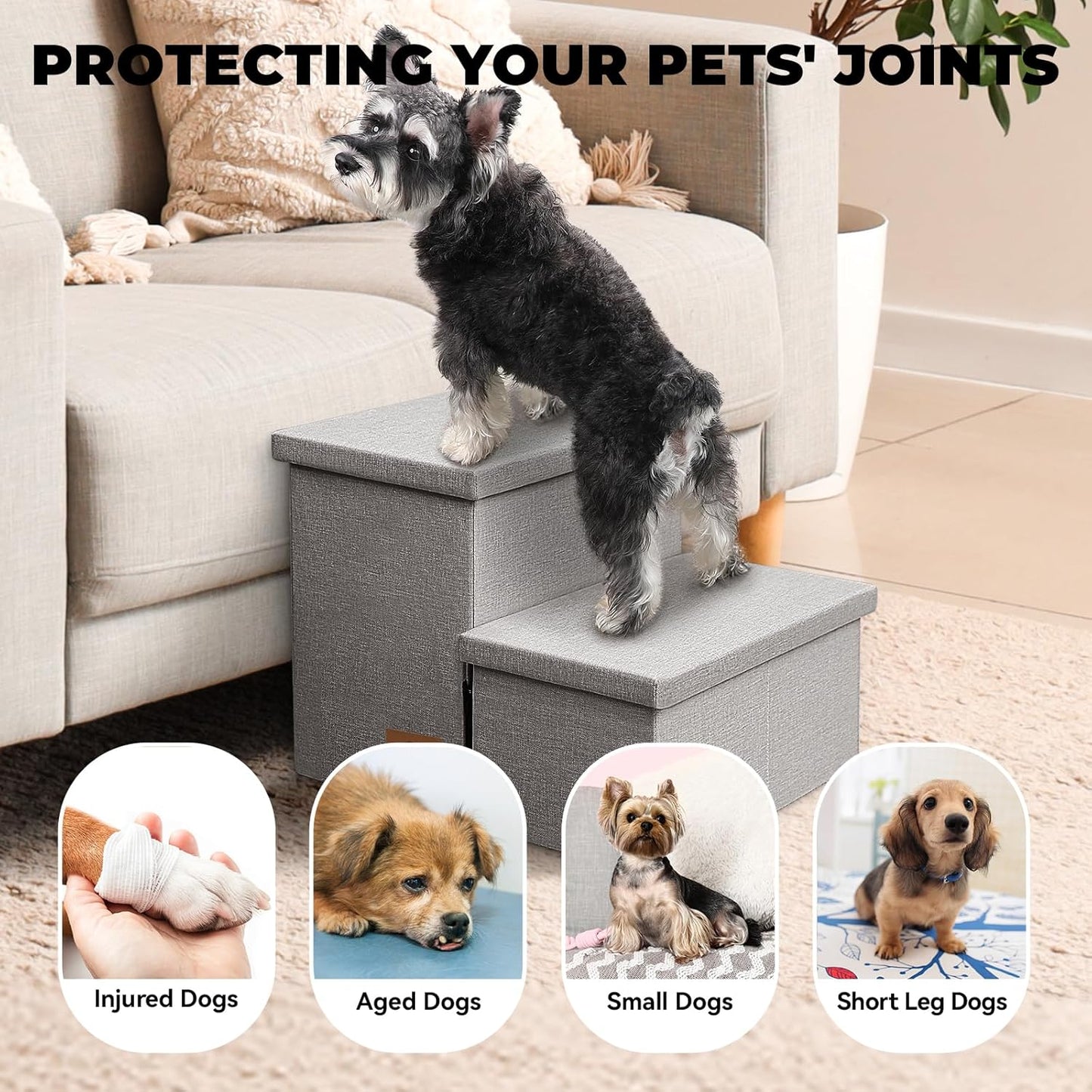 Zerbuger Wider Dog Ramp for High Bed with Storage 18" H, Foldable Dog Stairs for Small Medium Large Older Senior Animal, Sturdy Dog Step for Climbing Bed or Couch, Arthritis-Friendly (Gray, No Condo)