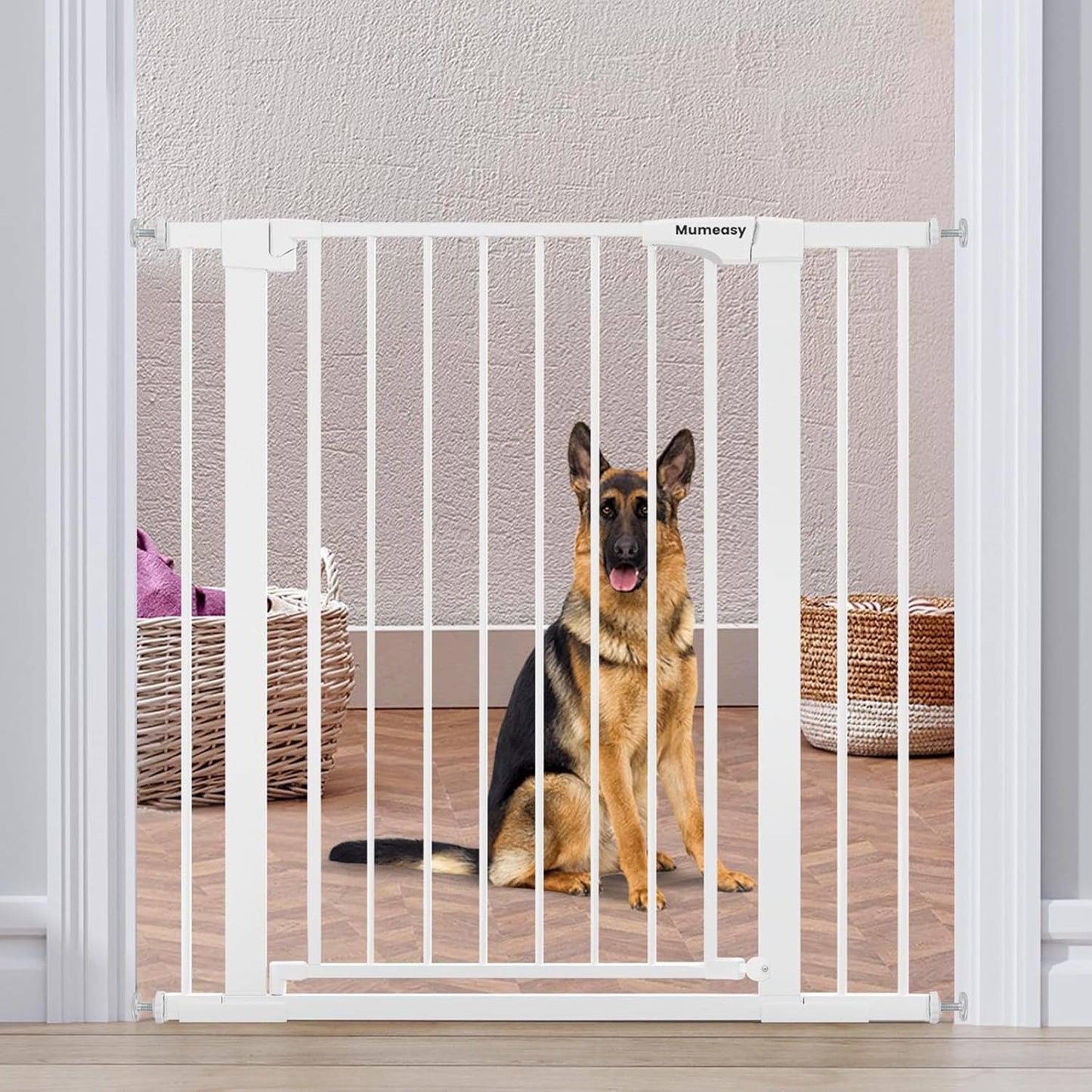Mumeasy 36" High Extra Tall Dog Gate, 29.6"-40.5" Wide Pressure Mounted Tall Baby Gate for Dog, Auto Close Pet Gate with Door for Stairs,Doorways,House,Black