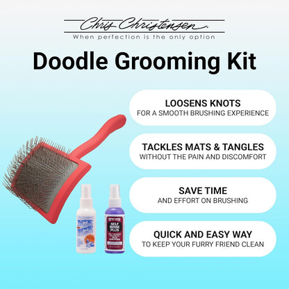 Chris Christensen Grooming Kit for Goldendoodles, Labradoodles, Poodles with Big G Dog Slicker Brush, Ice on Ice Detangling Spray, Pro Line Self Rinse Plus Spray