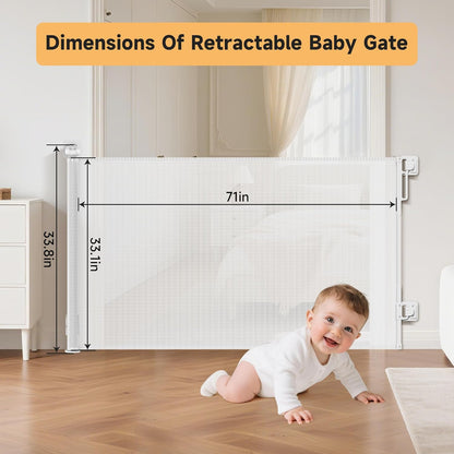 Retractable Baby Gate,71" Wide x 34" Tall Mesh Safety Gate for Dogs & Babies, Indoor/Outdoor Use for Stairs, Doorways, Hallways, Easy Installation Mesh Gate