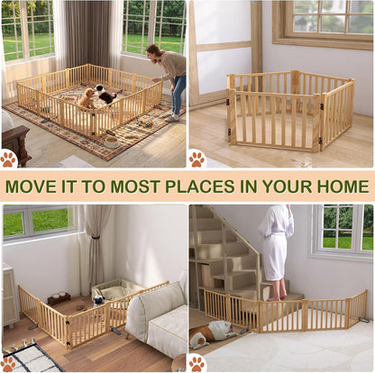 Wooden Freestanding Dog Gates,23" H Foldable Wood Pet Gate Indoor, No-Painted Puppy Gate for Doorways, Stairs, 23" Height-2 Panels