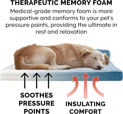 Furhaven Memory Foam Dog Bed for Large Dogs w/ Removable Bolsters & Washable Cover, For Dogs Up to 95 lbs - Two-Tone Plush Faux Fur & Suede L Shaped Chaise - Espresso, Jumbo/XL