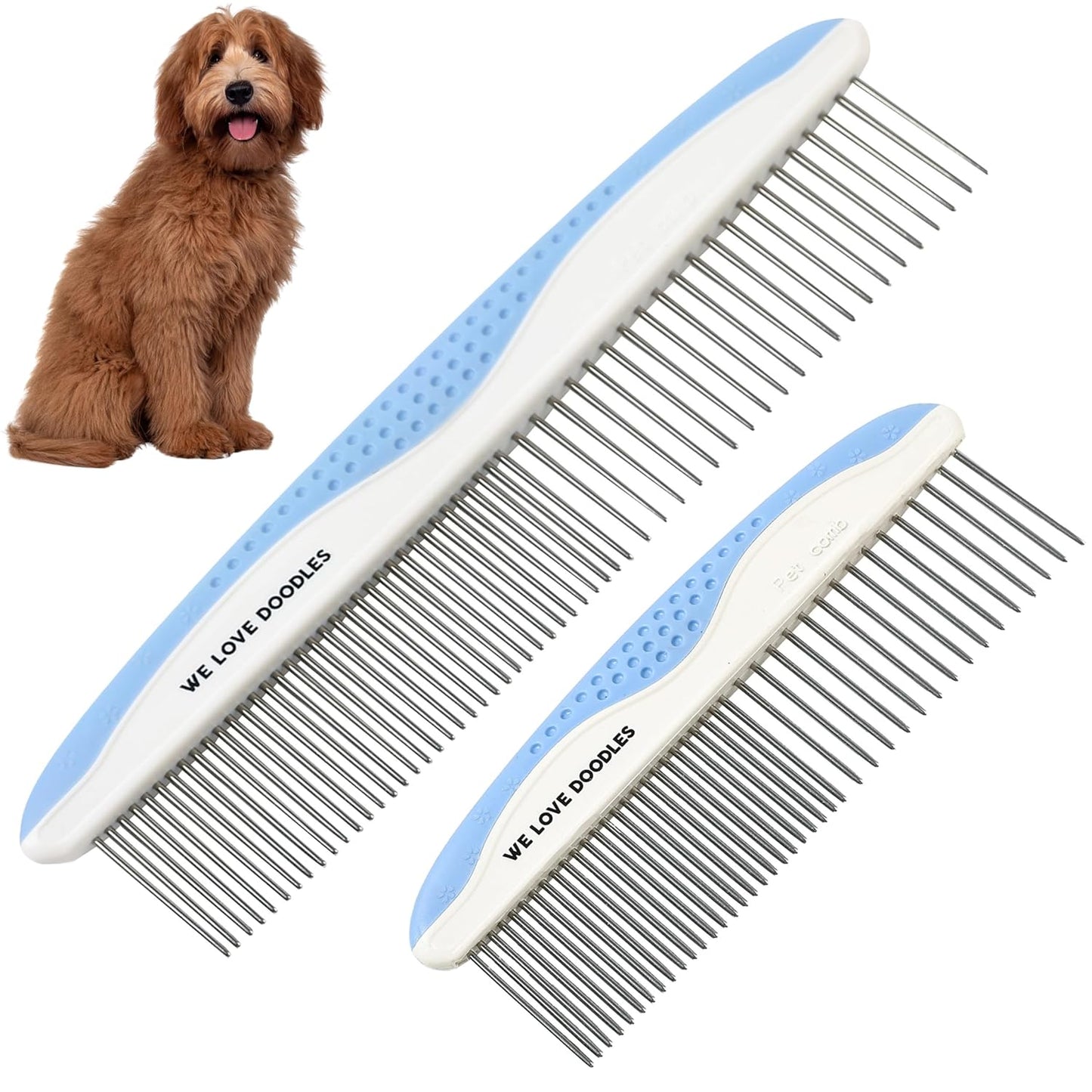 Metal Dog Combs for Grooming Matting, Doodle Brush, Dematting Pet Comb, Grooming Tools, Detangler Brush, Dematting Tools for Dogs, 2 Pack